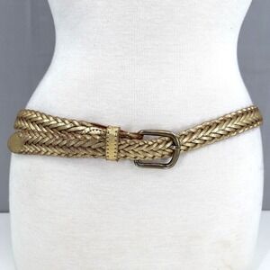 Capezio Womens L XL Braided Leather Belt‎ Gold Metallic Argentina Vintage 80s